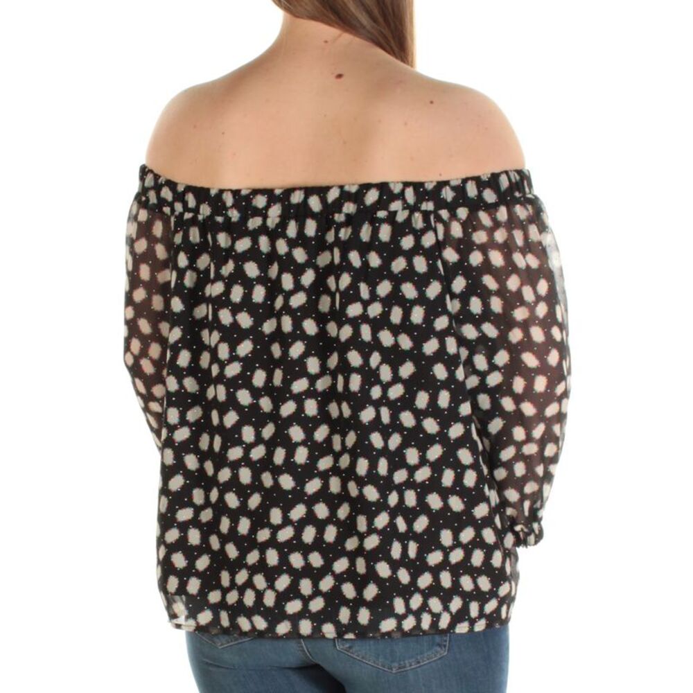 CYNTHIA ROWLEY Womens Black Printed Long Sleeve Off Shoulder Top Size: S - Picture 4 of 4